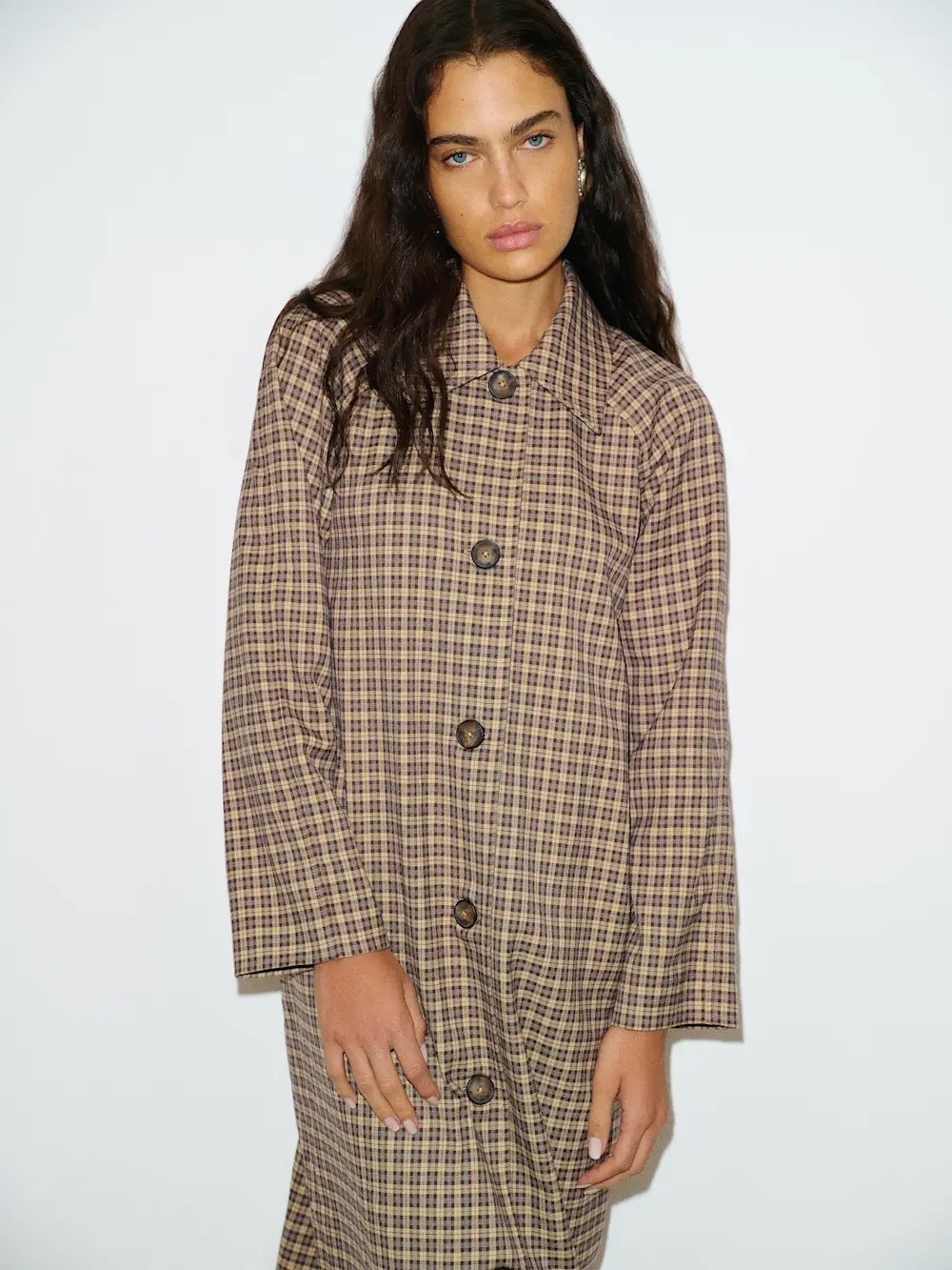 NEW Reformation Beck Trench Coat Coco Plaid Brown Tan Check | US S